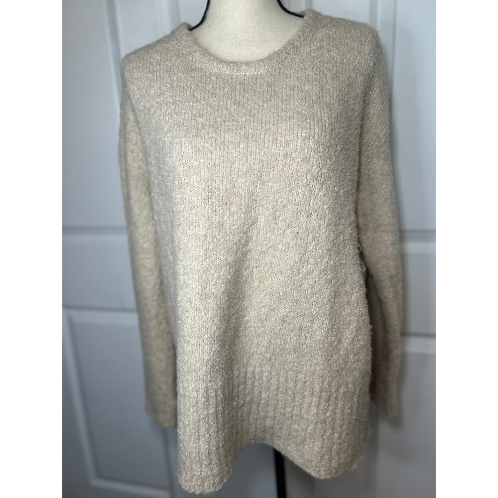 Pure Jill Wool Blend Boucle Knit‎ Sweater Beige Textured Crewneck Pullover Small